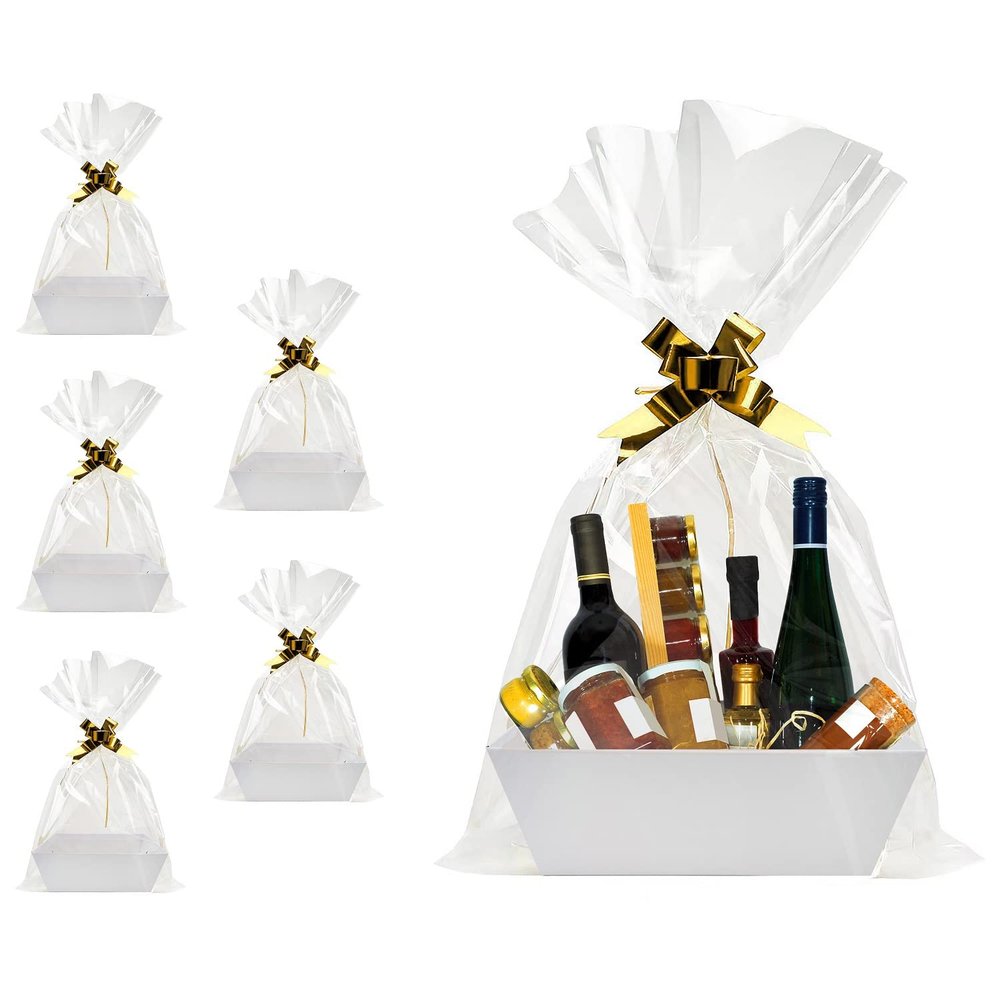 funsky Basket For Gifts Empty, 5 Pk White Empty Gift Baskets To Fill, Sturdy Cardboard Tray With Handles, Large Gift Baskets Empty Bulk For Beautiful Gifts, Christmas, Easter, Bridesmaid, Wedding