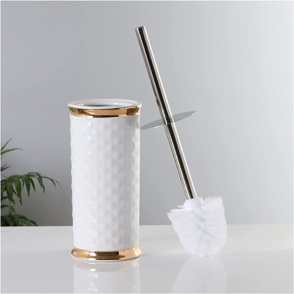 Toilet Brush and Holder Toilet Brush Glossy Ceramic Toilet Brush With Stand Toilet Brush Design Toilet Brush Household Bathroom Cleaning No Dead Toilet Brush Set White Deep Cleaning Every Corner