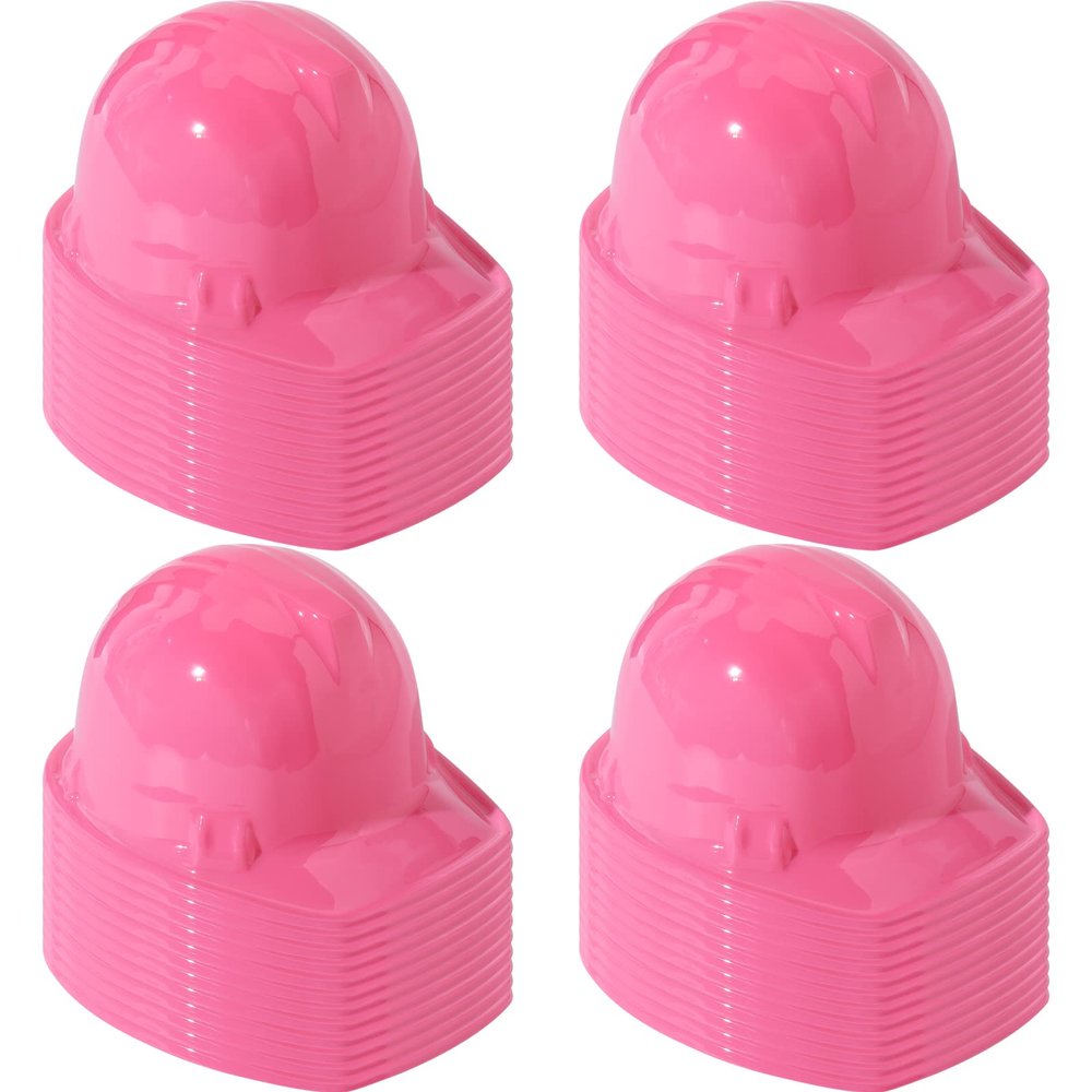 Sumind 48 Packs Construction Party Hats Kids Plastic Worker Helmet Bulk Toy for 3-8 Years Children Dress up Party Supplies (Pink)