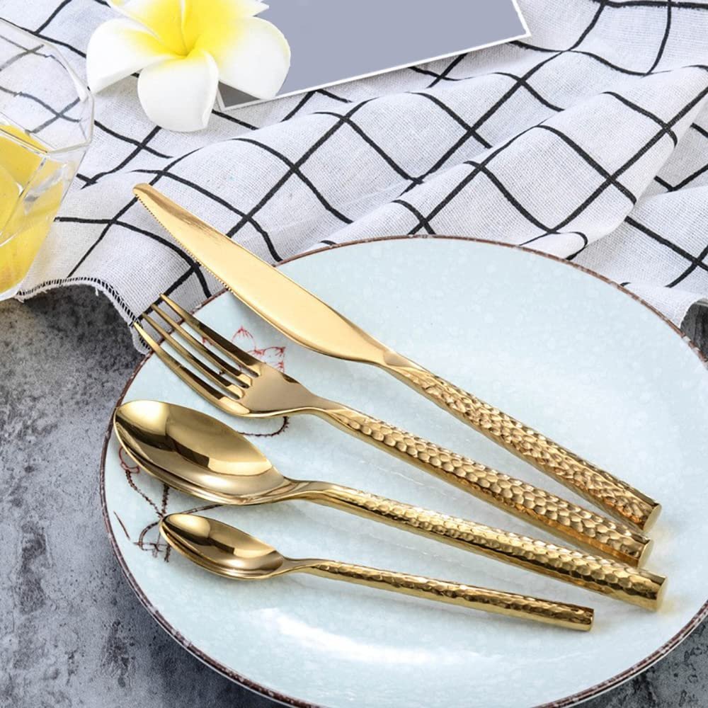 32 Piece Hammered Silverware Set for 8 Include Spoons Forks Knifes Teaspoons 18/10 Stainless Steel Flatware Sets Kitchen Wedding Restaurant Cutlery Utensil Delicate Durable Silverware
