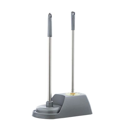YQBUER Toilet Brush and Holder Combination of Long-Handled Toilet Plunger and Toilet Brush Has a Stable Base for Cleaning Sinks Drains and Toilets Deep Cleaning Every Corner (Color : Grey)