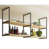 Hanging Ceiling Shelf, Nordic Iron Solid Wood 2 Tier Modern Floating Shelves, Wine Bottle Plants Display Shelf, for Display Books, Red Wine, Storage & Decor Hanging Shelf, 4 Sizes view 1