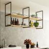 Hanging Ceiling Shelf, Nordic Iron Solid Wood 2 Tier Modern Floating Shelves, Wine Bottle Plants Display Shelf, for Display Books, Red Wine, Storage & Decor Hanging Shelf, 4 Sizes view 3