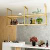 Ceiling Shelf, Nordic Iron Solid Wood 2 Tier Ceiling Mounted Storage Rack, Hanging Shelf with Guardrail, Bar Ceiling Hanging Decorative Storage Rack (Size : 140 * 30 * 80cm) view 1