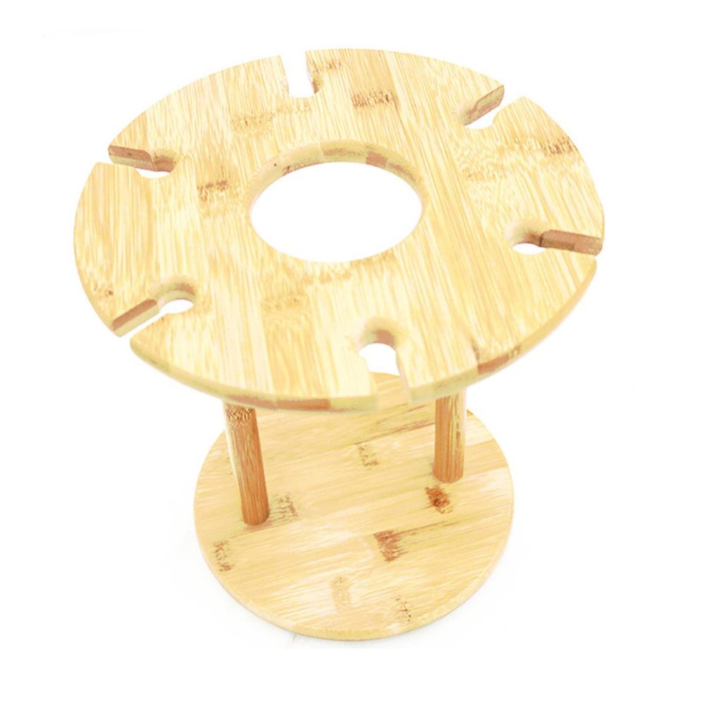 Cabilock 6holes Nature Solid Wooden Wine Glass Holder European Style Drying Rack for Stemware Easy to Assemble and Clean Upside down Goblet Display Stand