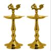 SATVIK 11.5 Inch 2 Pc Pure Brass Peacock Kerala Samai Puja Diya Traditional Brass Kutthu Vilakku Oil Lamp Pooja 1 Step Diya Engraved Design Adjustable Deepak Pooja Indian Housewarming Return Gift view 2