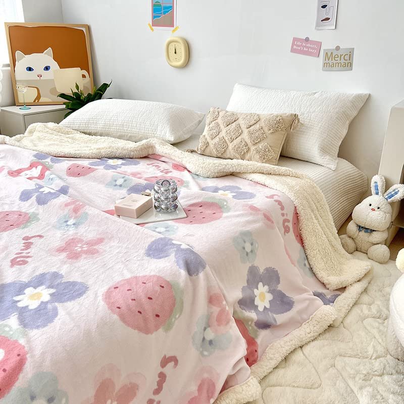 Aesthetic Floral Fleece Thick Warm Blanket for Winter, Cozy Luxury Plush Bed Blankets, Warm and Cozy Fuzzy Blanket (Purple,80x90)