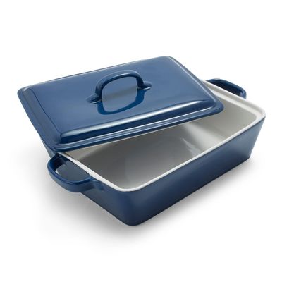 Sur La Table Rectangular Stoneware Casserole with Lid, 4 qt, Blue