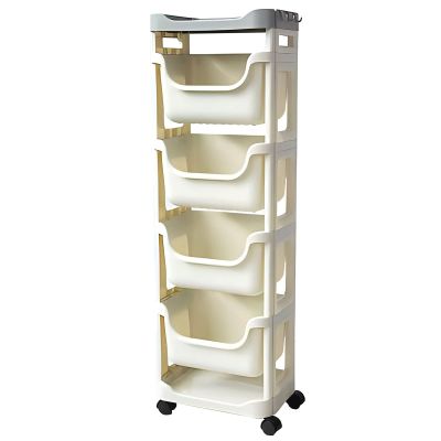 HNXMJ Storage Rolling Cart with Lockable Wheels, Compact Kitchen Trolley for Narrow Spaces, Mobile Utility Cart for Groceries, Light Duty Bathroom Cart Organizer Rolling Shelving Unit, White