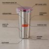 Sumeet Stainless Steel Airtight, Leak Proof, Freezer Safe and Dust Proof Big Glass/Tumbler with Lid Set of 2, Capacity - 600ML, Dia - 9cm (Each) view 2