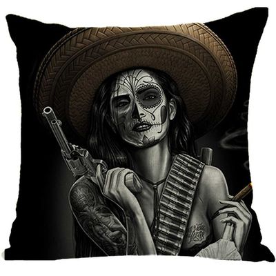 ailishabroy Halloween Skull Pillow Covers One Sided, Home Decor Cotton Linen Sofa Throw Pillow Case Cushion Cover 18" x 18"
