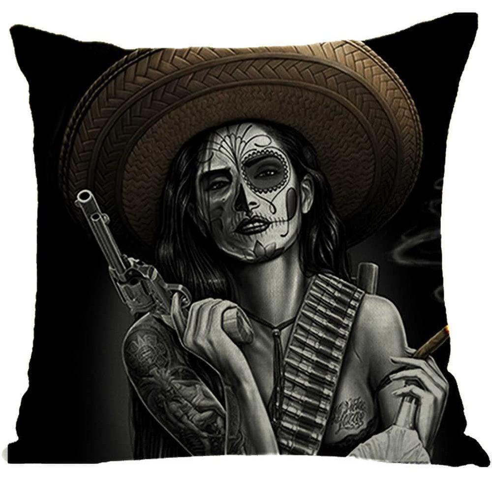 ailishabroy Halloween Skull Pillow Covers One Sided, Home Decor Cotton Linen Sofa Throw Pillow Case Cushion Cover 18" x 18"