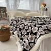 Aesthetic Floral Fleece Thick Warm Blanket for Winter, Cozy Luxury Plush Bed Blankets, Warm and Cozy Fuzzy Blanket (Black Rose,80x90) view 1