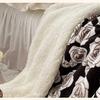 Aesthetic Floral Fleece Thick Warm Blanket for Winter, Cozy Luxury Plush Bed Blankets, Warm and Cozy Fuzzy Blanket (Black Rose,80x90) view 4