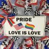 Pride Wreath Love is Love Handmade Deco Mesh. Available in 24 inch and 28 inch diameters. view 2