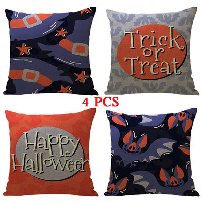 ailishabroy Halloween Skull Pillow Covers, Home Decor Cotton Linen Sofa Throw Pillow Case Cushion Cover 18" x 18" Set for 4PCS