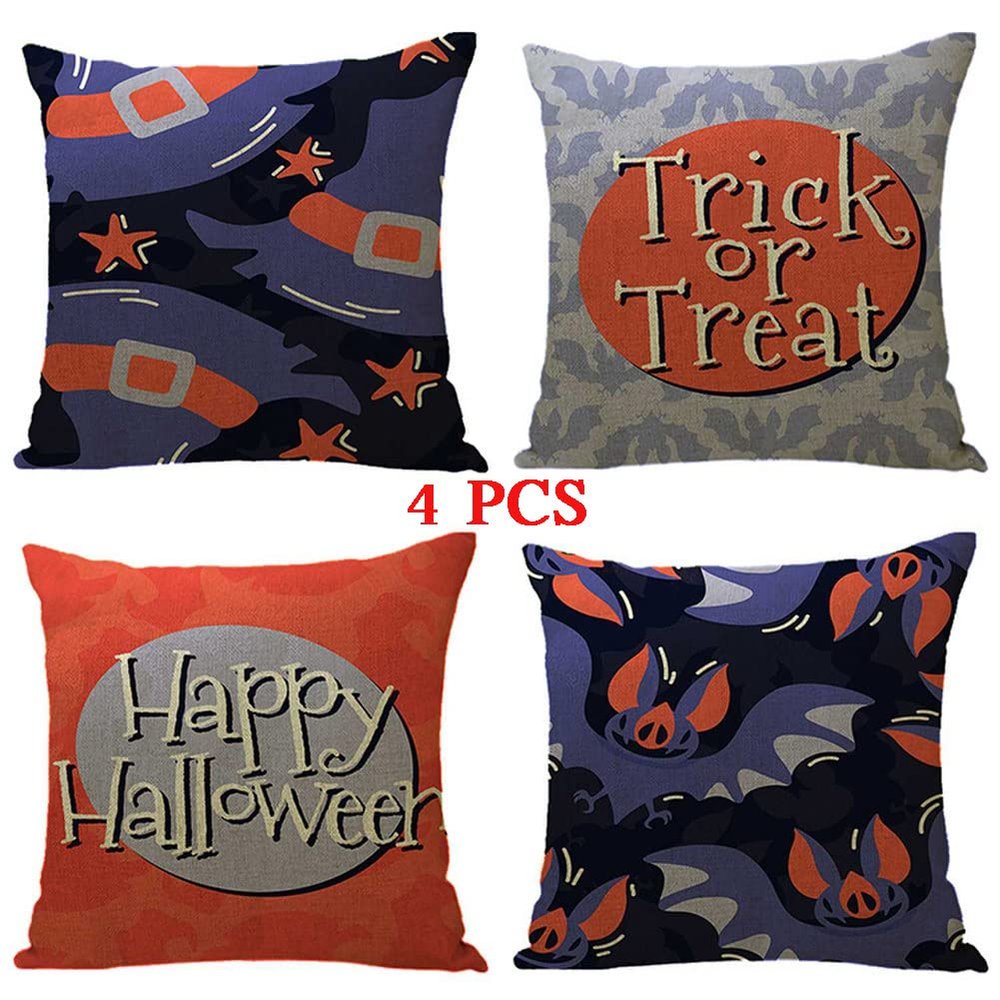 ailishabroy Halloween Skull Pillow Covers, Home Decor Cotton Linen Sofa Throw Pillow Case Cushion Cover 18" x 18" Set for 4PCS
