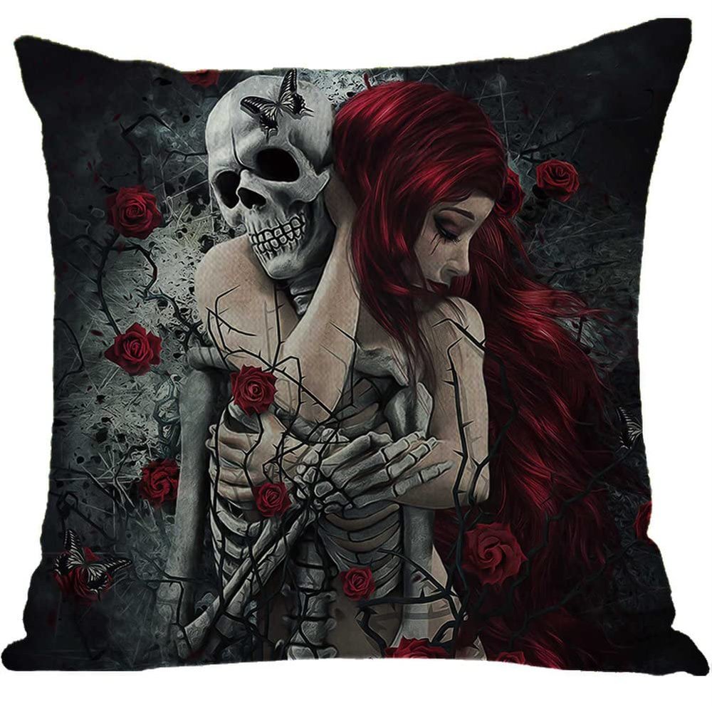 ailishabroy Halloween Skull Pillow Covers One Sided, Home Decor Cotton Linen Sofa Throw Pillow Case Cushion Cover 18" x 18"