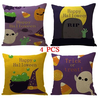 ailishabroy Halloween Skull Pillow Covers, Home Decor Cotton Linen Sofa Throw Pillow Case Cushion Cover 18" x 18" Set for 4PCS