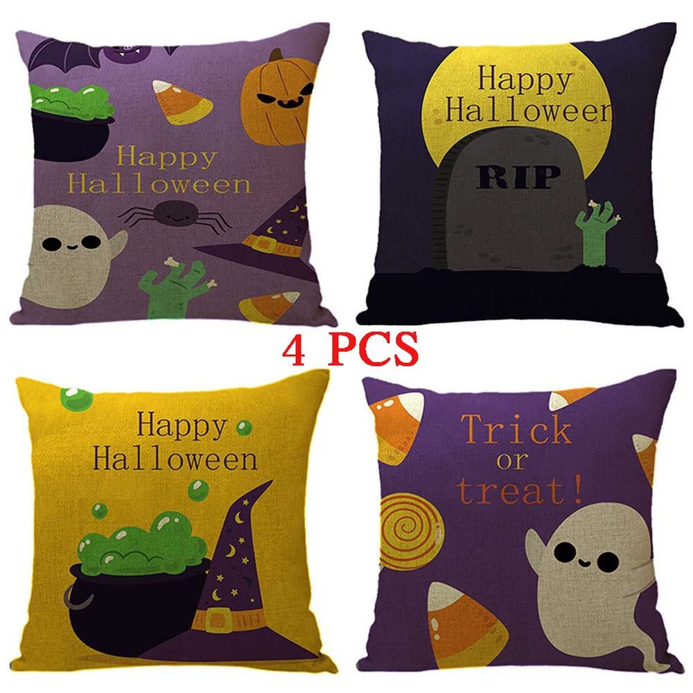 ailishabroy Halloween Skull Pillow Covers, Home Decor Cotton Linen Sofa Throw Pillow Case Cushion Cover 18" x 18" Set for 4PCS