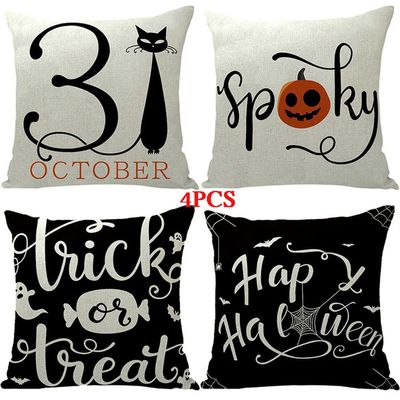 ailishabroy Halloween Skull Pillow Covers, Home Decor Cotton Linen Sofa Throw Pillow Case Cushion Cover 18" x 18" Set for 4PCS