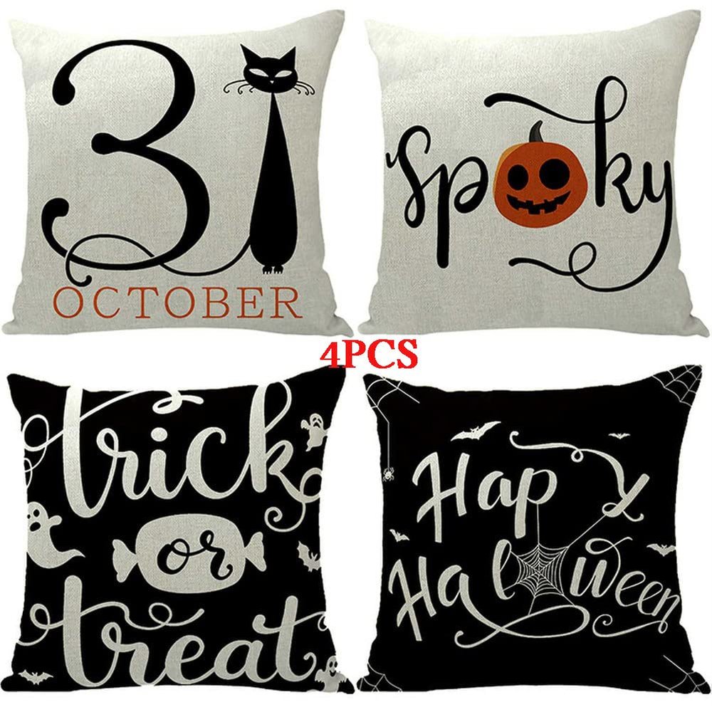 ailishabroy Halloween Skull Pillow Covers, Home Decor Cotton Linen Sofa Throw Pillow Case Cushion Cover 18" x 18" Set for 4PCS
