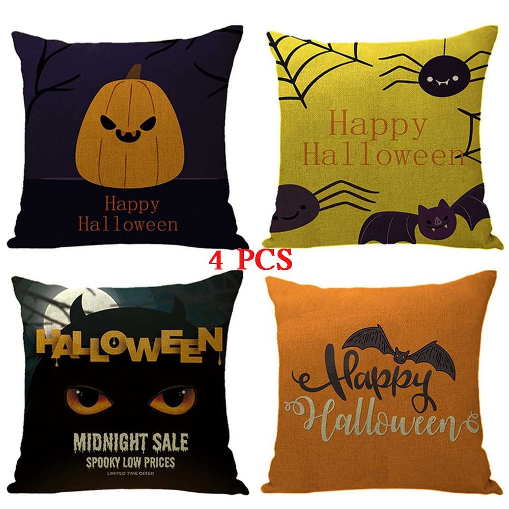 ailishabroy Halloween Skull Pillow Covers, Home Decor Cotton Linen Sofa Throw Pillow Case Cushion Cover 18" x 18" Set for 4PCS