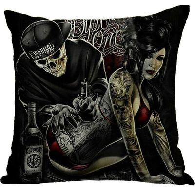 ailishabroy Halloween Skull Pillow Covers One Sided, Home Decor Cotton Linen Sofa Throw Pillow Case Cushion Cover 18" x 18"
