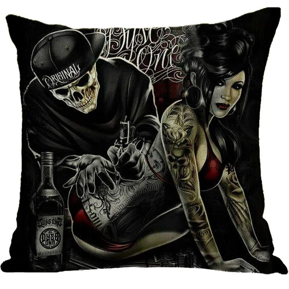 ailishabroy Halloween Skull Pillow Covers One Sided, Home Decor Cotton Linen Sofa Throw Pillow Case Cushion Cover 18" x 18"