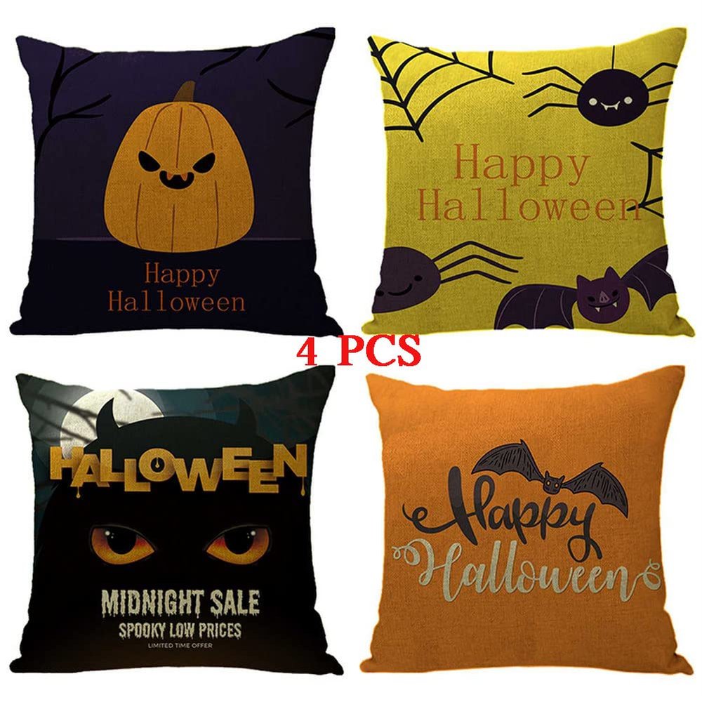ailishabroy Halloween Skull Pillow Covers, Home Decor Cotton Linen Sofa Throw Pillow Case Cushion Cover 18" x 18" Set for 4PCS