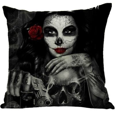 ailishabroy Halloween Skull Pillow Covers One Sided, Home Decor Cotton Linen Sofa Throw Pillow Case Cushion Cover 18" x 18"