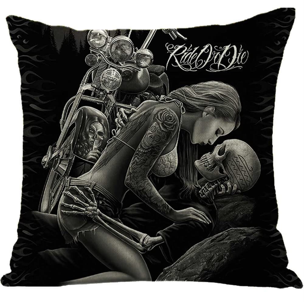ailishabroy Halloween Skull Pillow Covers One Sided, Home Decor Cotton Linen Sofa Throw Pillow Case Cushion Cover 18" x 18"