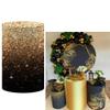 AOSTO Party Props Cylinder Fabric Cover Birthday Wedding Bridal Shower Golden Black Leaves Frame Design Soft and Washable Thickened Elastic Cloth view 1