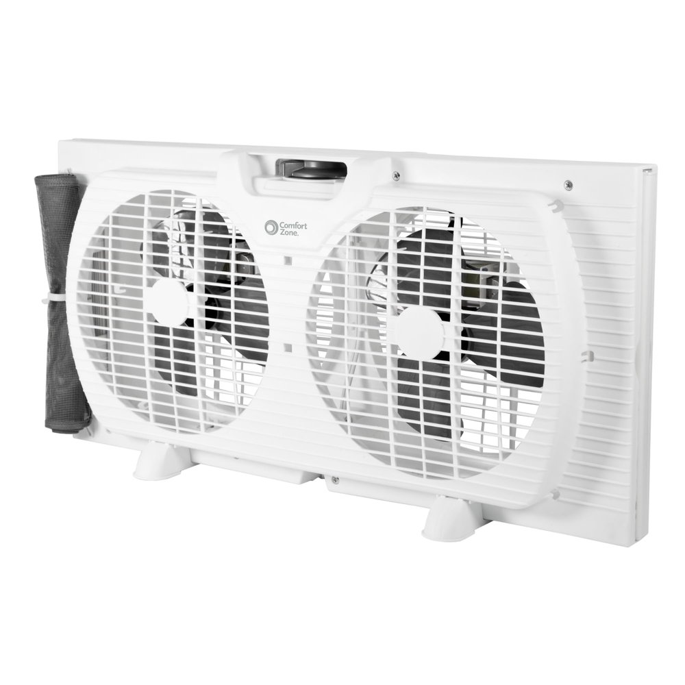 Comfort Zone 9-Inch 3-Speed Reversible Twin Window Fan  Dual Blade Window Exhaust Fan with Auto-Locking Expanders, 22.25" to 33" Wide  Tabletop Feet & Removable Bug Screen included
