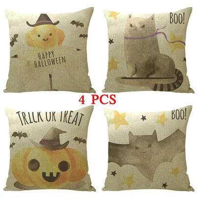 ailishabroy Halloween Skull Pillow Covers, Home Decor Cotton Linen Sofa Throw Pillow Case Cushion Cover 18" x 18" Set for 4PCS