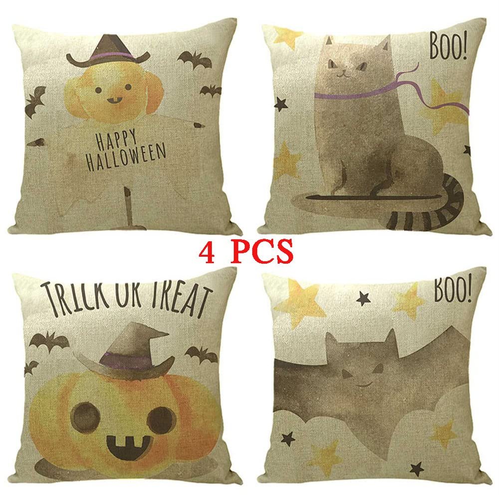 ailishabroy Halloween Skull Pillow Covers, Home Decor Cotton Linen Sofa Throw Pillow Case Cushion Cover 18" x 18" Set for 4PCS