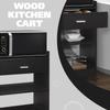 Kings Brand Furniture Dellow Microwave Cart with Storage Shelves and Drawer - 2 Shelf Veneers & Wood Kitchen Cart with Storage - Lockable & Unlockable Microwave Wooden Cart with Wheels - Black view 2
