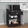 Kings Brand Furniture Dellow Microwave Cart with Storage Shelves and Drawer - 2 Shelf Veneers & Wood Kitchen Cart with Storage - Lockable & Unlockable Microwave Wooden Cart with Wheels - Black view 4