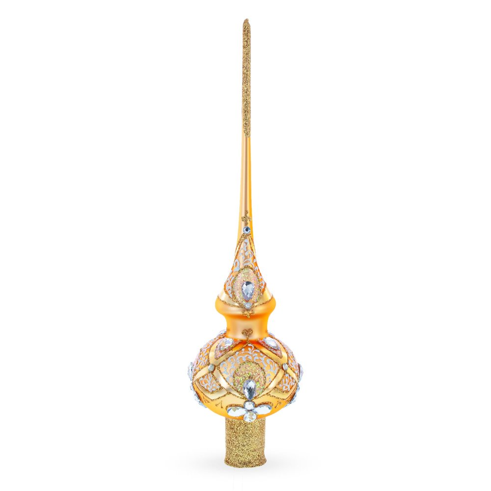 Diamonds on Rose Gold Glass Christmas Tree Topper 11 Inches