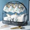 23 Piece European Ceramic Tea Sets Service for 6, Porcelain Coffee Set with Metal Holder Sugar Bowl Cream Pitcher, Espresso Cup Sets Gift for Adults Women Tea Party Sets,White view 1