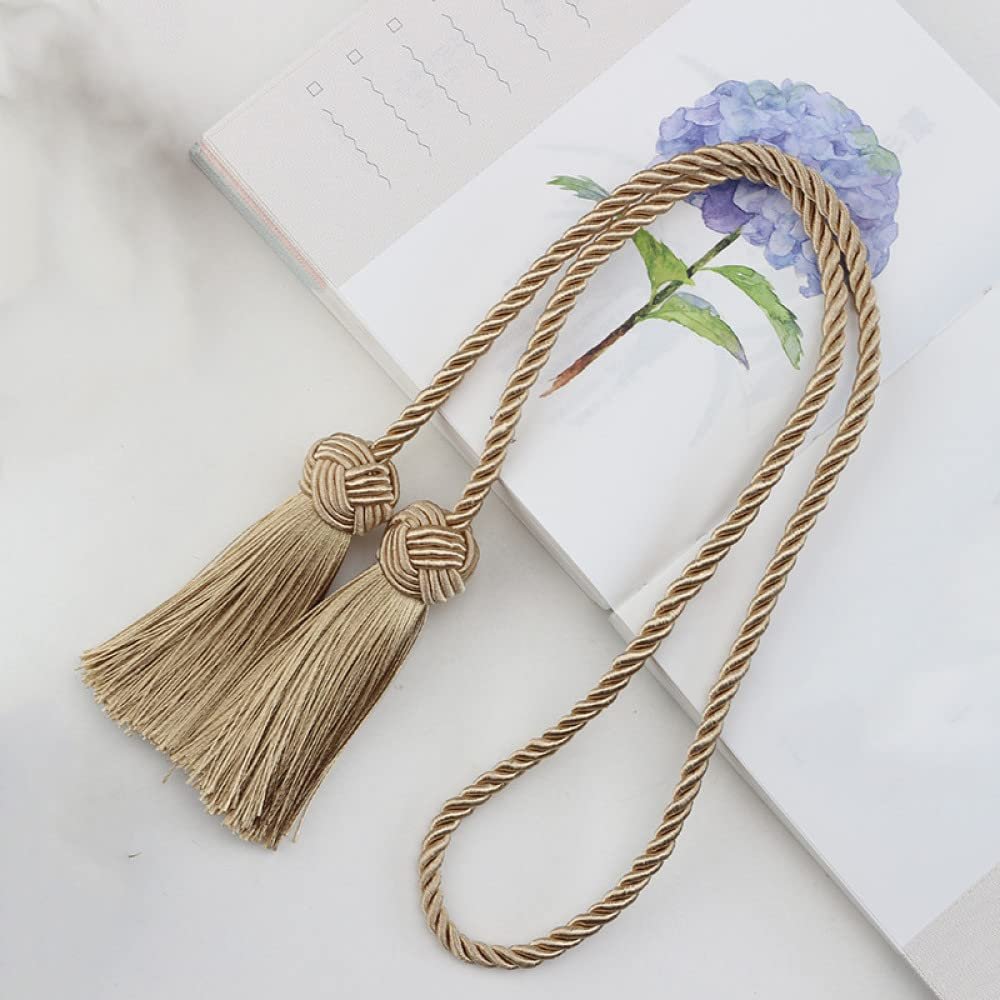 1PC Curain Tiebacks with 2 Head Tassels Curtain Clips Rope Tie Backs holdbacks Home Accessories Decorative,Gold,4pcs