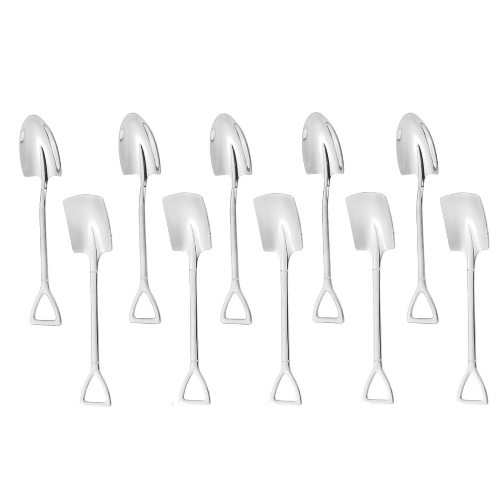 10Pcs Shovel Spoons Stainless Steel Spoon Reusable Dessert Spoons for Coffee Tea Ice Cream Fruit Sugar Cake(Silver)