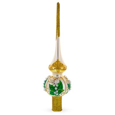 Lily of The Valley Flowers on Beige Glass Christmas Tree Topper 11 Inches