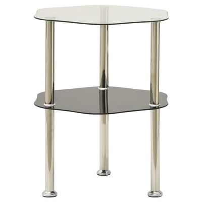 2-Tier Side Table,Dinner table,Nightstand,Sofa Tables,Living Room Side Tables,With Marble Texture,Features Hexagon Shape Design,for Living Room Bedroom Balcony , Transparent & Black Tempered Glass