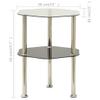 2-Tier Side Table,Dinner table,Nightstand,Sofa Tables,Living Room Side Tables,With Marble Texture,Features Hexagon Shape Design,for Living Room Bedroom Balcony , Transparent & Black Tempered Glass view 2