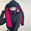 XKCL Bunny Ears Hat - Funny Knit Plush Hat with Long Fluffy Ears for Cosplay Party (Black Rose Red) view 3