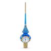 White Dial Clock on Blue and Gold Glass Christmas Tree Topper 11 Inches view 1