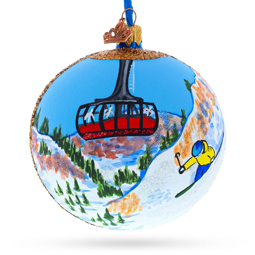 Jackson Hole Ski Resort, Wyoming, USA Glass Ball Christmas Ornament 4 Inches