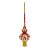 Red Jewels and White Pearls on Red Glass Christmas Tree Topper 11 Inches view 1