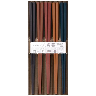 264840 Chopsticks Dishwasher-Safe, 9.1 inches (23 cm), Set of 5 Colors, Resin, Commercial Use, For Visitors, Colorful Hexagonal, Made in Japan